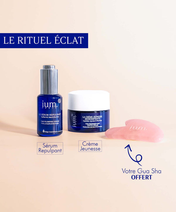 Rituel Éclat IUM Paris Sérum Repulpant et Crème Jeunesse bio avec Gua Sha offert