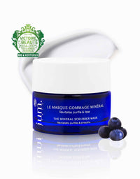 Masque Gommage Minéral IUM Paris, pot bleu, revitalisant, purifiant et lissant, lauréat de la Victoire de la Beauté 2024-2025, produit cosmétique bio naturel à 99%, enrichi en silicium et zinc.