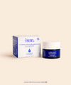 Packshot de IUM Paris Crema de Juventud Redensificante, tarro azul y caja, cuidado facial orgánico certificado, hidratante, rellenador e iluminador, enriquecido con mineral de calcio y sodio.